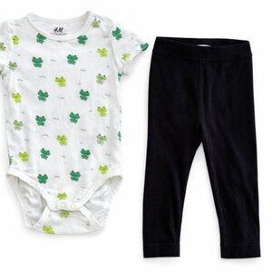 H&M Baby Boy Girl Frog Print Outfit 2pc Set 12-18 Months Green Cotton-KC202
